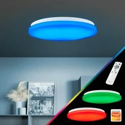 Brilliant Leuchten Heddy Deckenleuchte LED Wei&szlig;, 1-flammig, Fernbedienung, Farbwechsler -Smart Home Innenleuchten Verkäufe brilliant leuchten heddy deckenleuchte g97188 05 2