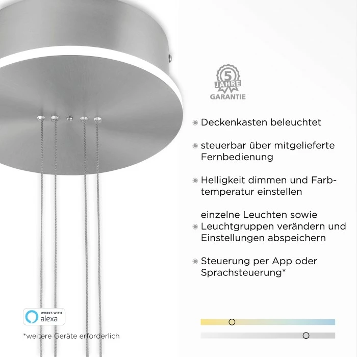 Paul Neuhaus Q-Serie Paul Neuhaus Q-ETIENNE Pendelleuchte LED Stahl gebürstet, 2-flammig, Fernbedienung 3 Paul Neuhaus Q-Serie Paul Neuhaus Q-ETIENNE Pendelleuchte LED Stahl gebürstet, 2-flammig, Fernbedienung – Bild 3