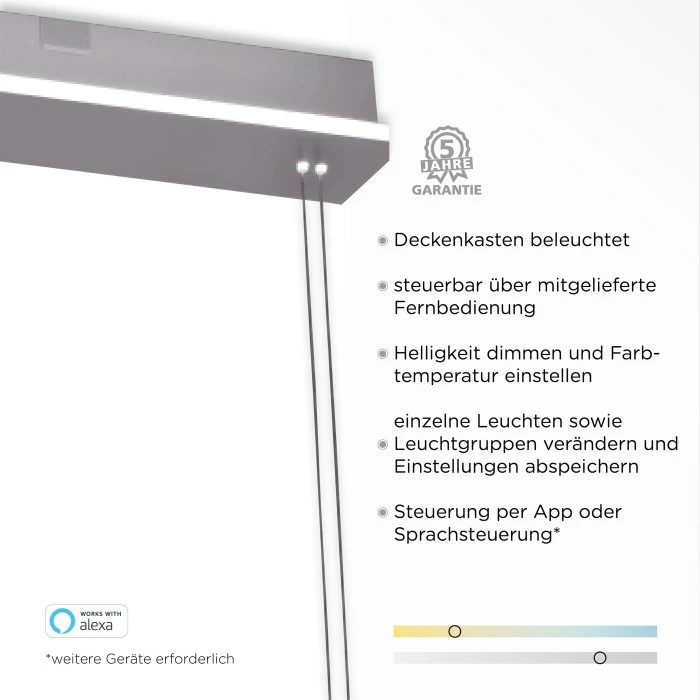 Paul Neuhaus Q-Serie Paul Neuhaus Q-ETIENNE Pendelleuchte LED Stahl gebürstet, 5-flammig, Fernbedienung 3 Paul Neuhaus Q-Serie Paul Neuhaus Q-ETIENNE Pendelleuchte LED Stahl gebürstet, 5-flammig, Fernbedienung – Bild 3