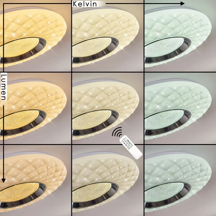 Hofstein Roseto Deckenleuchte LED Chrom, Weiß, Transparent, Klar, 1-flammig, Fernbedienung 2 Hofstein Roseto Deckenleuchte LED Chrom, Weiß, Transparent, Klar, 1-flammig, Fernbedienung – Bild 2