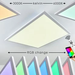 Hofstein Salmi Deckenpanel LED Weiß, 1-flammig, Fernbedienung, Farbwechsler